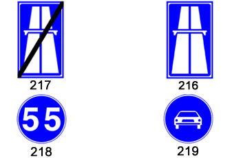 Which of the following road signs marks a "freeway"?